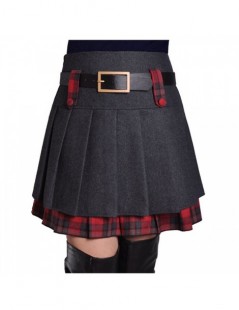 Skirts 2018 Autumn Winter Women Woolen Skirt High waist Pleated Skirt Plaid Short Skirt Skirts Women LY226 - Dark gray - 4738...