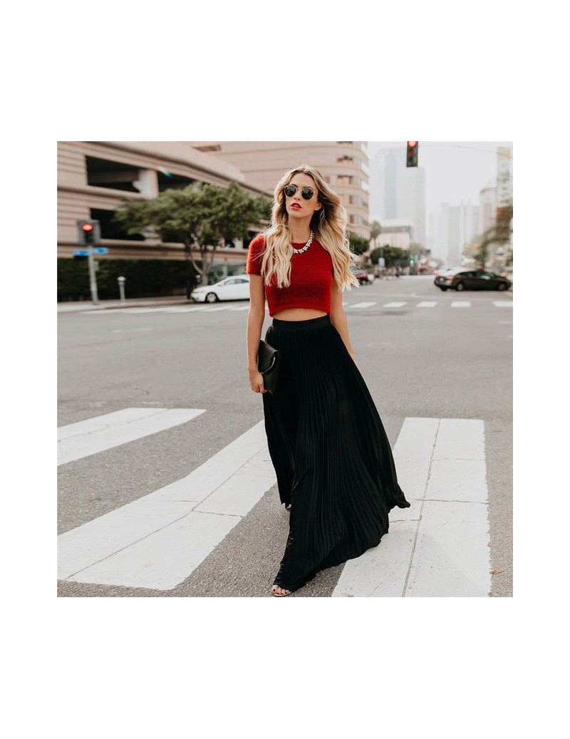 High Waist Women Fashion Lady Elegant Fold Soild Vintage Loose Beach Wrap Long Skirt 2019 New - Black - 4S4113106333-1