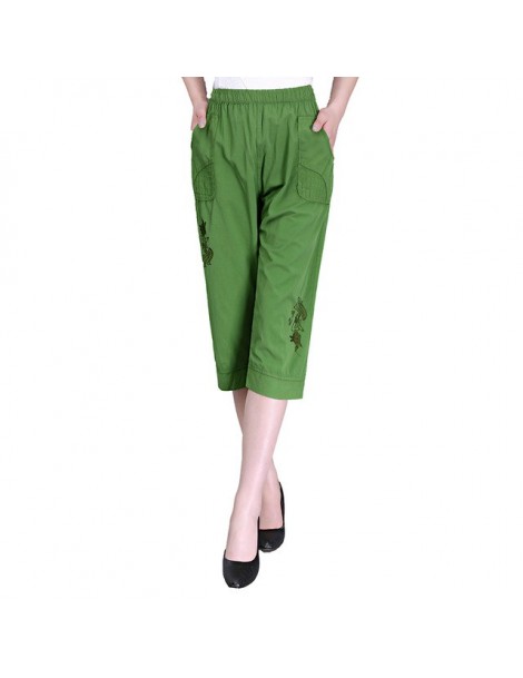 Pants & Capris 2019 Summer New Fahison Capris Middle Aged Women Casual Loose Embroidery Calf-length Pants Pantalones Mujer Pl...