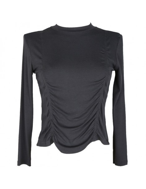 T-Shirts Women Black Brief Leisure Pleated Loose T-shirt New Round Neck Long Sleeve Fashion Tide Spring Autumn 2019 1A634 - D...