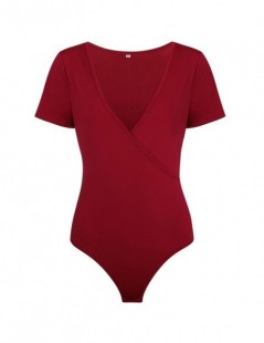 Rompers Summer jumpsuit romper bodysuit women sexy bodysuit female overalls Short sleeve playsuit coveralls - wine red - 3284...