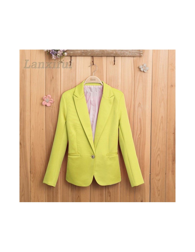 Blazers Hot Women New 2018 Candy Color Jackets Suit Slim Yards Ladies Blazers Work Wear Jacket - YELLOW - 4N3992145645-6 $30.40