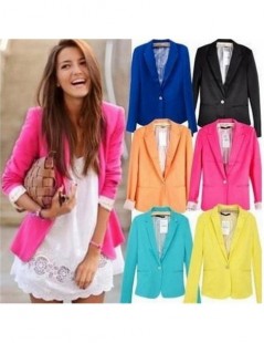 Blazers Hot Women New 2018 Candy Color Jackets Suit Slim Yards Ladies Blazers Work Wear Jacket - YELLOW - 4N3992145645-6 $10.13