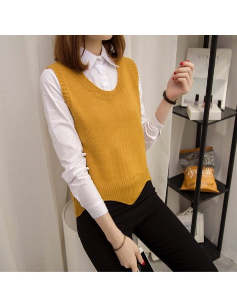 Tank Tops Students Girls Fashion Autumn Sweater Vest Women V-neck Loose Sleeveless Tank Tops Solid Pullover Sweater Tank - Bl...