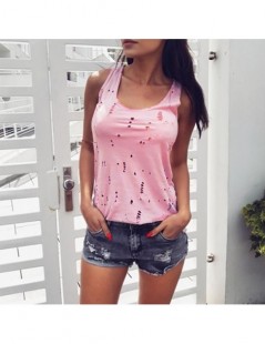 Tank Tops Women Summer Solid Hole Sleeveless Solid Tank Tops O-Neck Fashion Casual Slim Party Beach Fashion Sexy T-Shirts Blu...