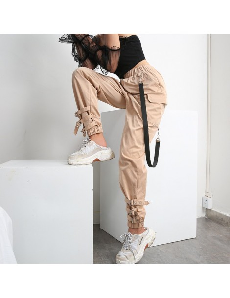 Pants & Capris Streetwear Khaki Casual Cargo Pants Capris Women Elastic High Waist Joggers Buttons Fashion Hip Hop Long Trous...