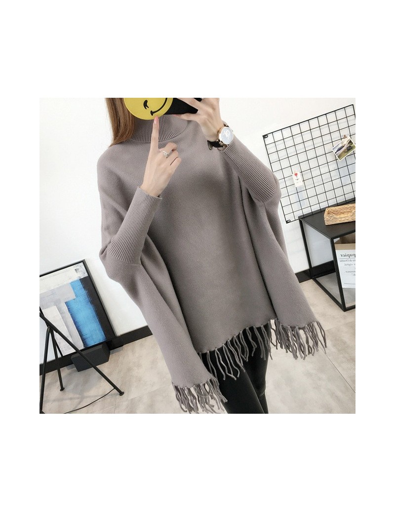2019 Women Pullovers And Sweaters Loose Tassel Soft Shawl Poncho Women turtleneck sweater Bat Long Sleeve Pullover Sweater -...