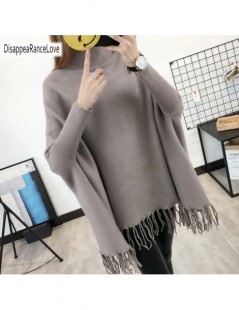 Pullovers 2019 Women Pullovers And Sweaters Loose Tassel Soft Shawl Poncho Women turtleneck sweater Bat Long Sleeve Pullover ...