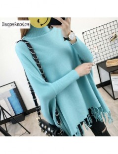 Pullovers 2019 Women Pullovers And Sweaters Loose Tassel Soft Shawl Poncho Women turtleneck sweater Bat Long Sleeve Pullover ...