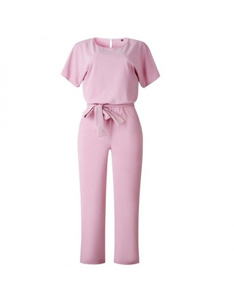 Jumpsuits Summer 2019 Women Short Sleeve Clubwear Straight Leg Jumpsuit With Belt One Piece Solid Sexy Costumes For Office La...