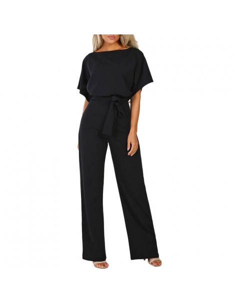 Jumpsuits Summer 2019 Women Short Sleeve Clubwear Straight Leg Jumpsuit With Belt One Piece Solid Sexy Costumes For Office La...