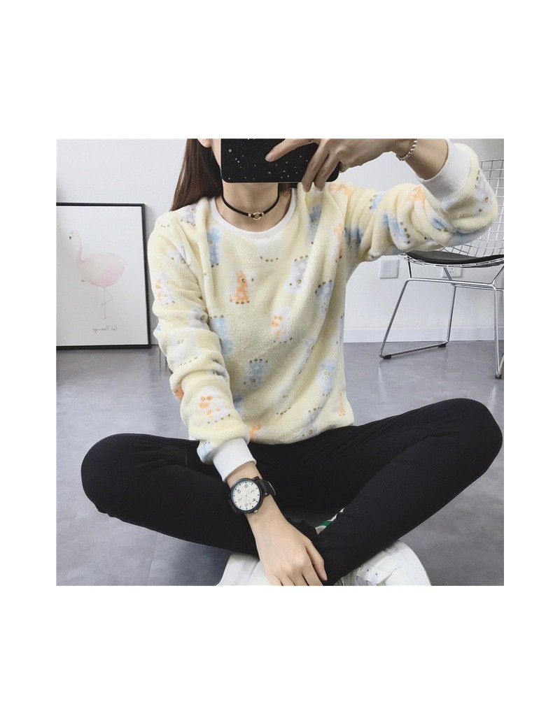 Hoodies & Sweatshirts 2018 Woman Korean Pink Cartoon Fleece Sweatshirts Polka Dot Animal Velvet Pullover Hoodies Fall Winter ...