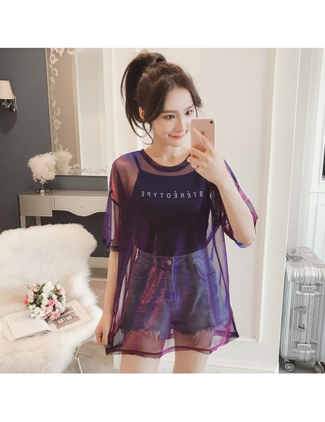 T-Shirts Fashion Hollow Out T Shirt Women Sexy Transparent Summer Tops Ladies Short Sleeve Loose Two set T-Shirts Women Tee S...