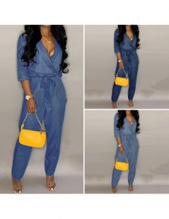 Jumpsuits Fashion Summer Denim Jumpsuits Women Sexy Deep V Neck Rompers Casual Linen Overalls Femme Loose Playsuits Plus Size...