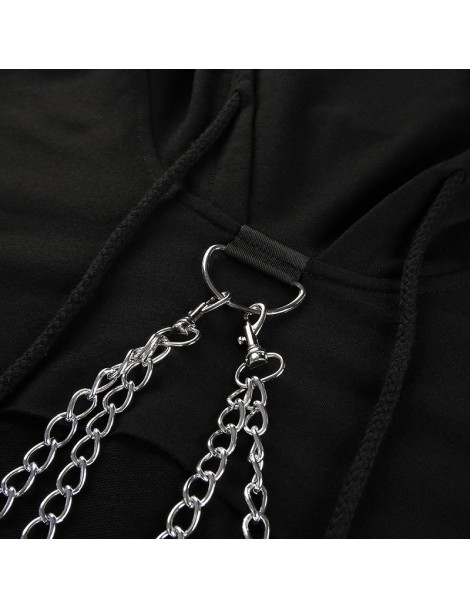 Hoodies & Sweatshirts Black Cropped Hooded Sweatshirt Women Loose Chain Patchwork Pullover Hoodie Fashion Streetwear Sweat Fe...