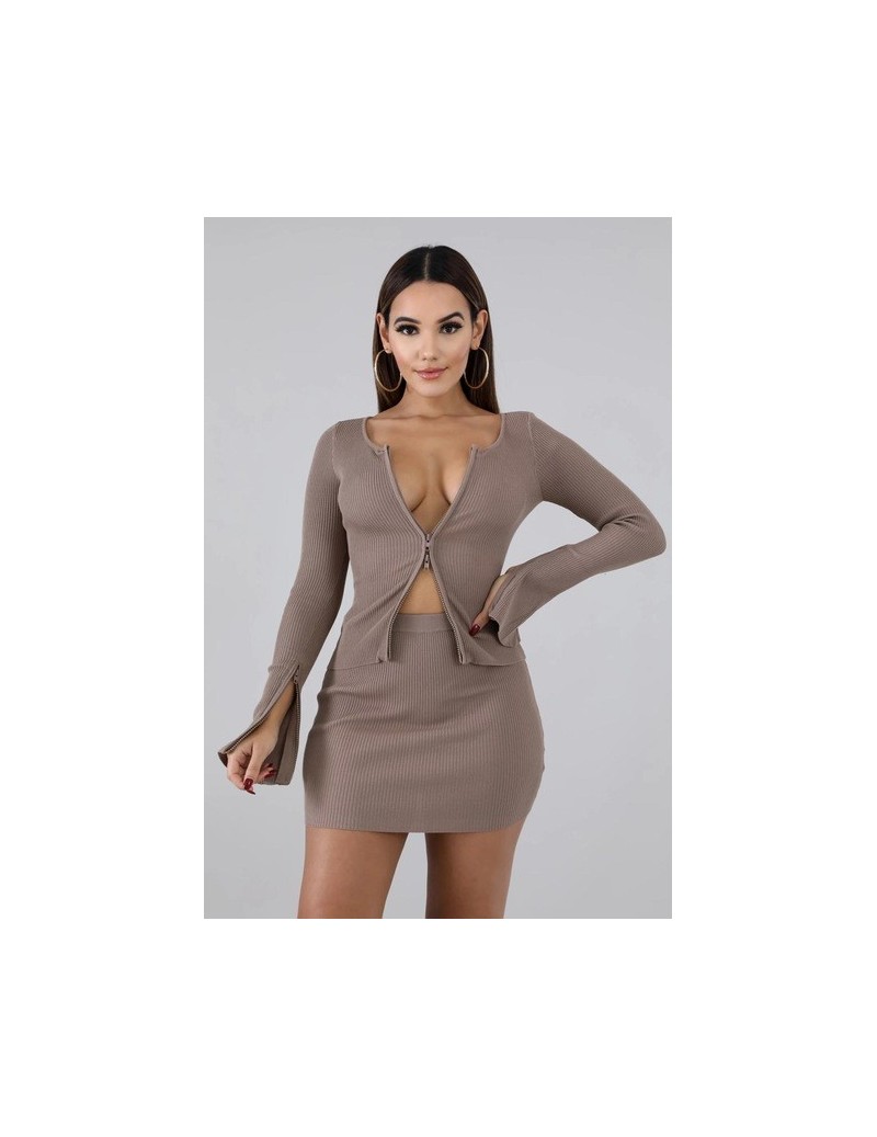 Women's Sets Kylie jenner ribbed tops and skirts sets 2019 Autumn two pieces sets sexy zipper full sleeve white matching sets...