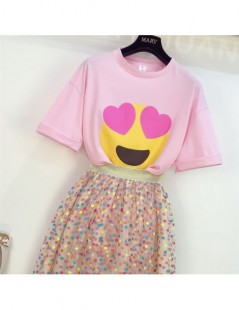 Women's Sets 2019 New Summer Sweet Women's Sets lovely Expression Print Loose T-shirts + Candy Dot Gauze Skirts Two Piece Stu...