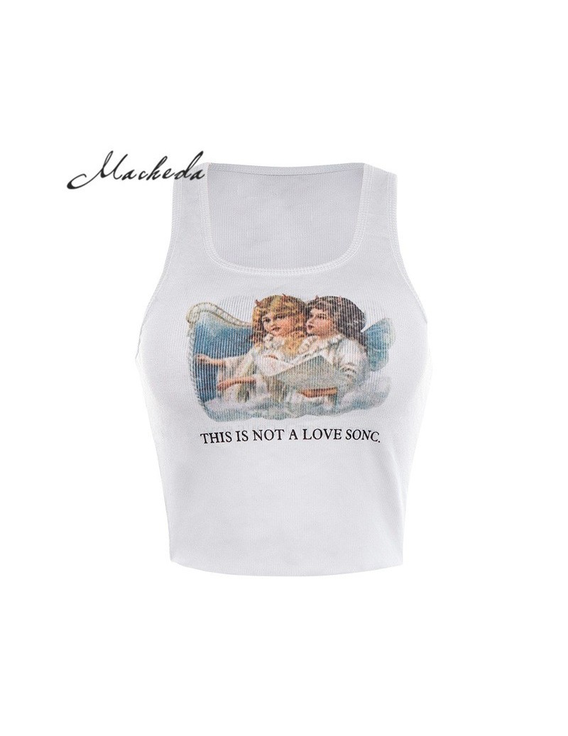 Summer little Angel Print Women T Shirt Casual Sleeveless O-Neck Short Tops Knitted Slim Female Tops 2019 New - White - 4M41...