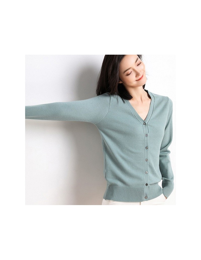 Women's Knit Cardigan Sweater 2019 Spring Autumn Cashmere Cardigan Women Loose Sweater Outerwear - bohe green - 4V3091216119-7