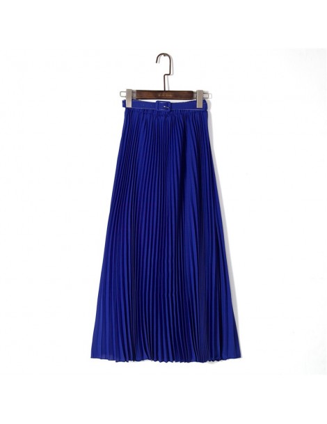 Skirts Women Chiffon Pleated Skirts Summer Autumn New Elastic Waist Long Maxi Tulle Beach Skirt With Belt Blue Khaki Pink Bla...