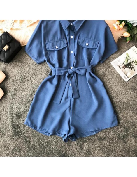 Rompers Summer Romper 2019 New Women Short Sleeve Single Breasted Playsuits Bodysuits Woman Slim Belt Bandage Jumpsuits Body ...