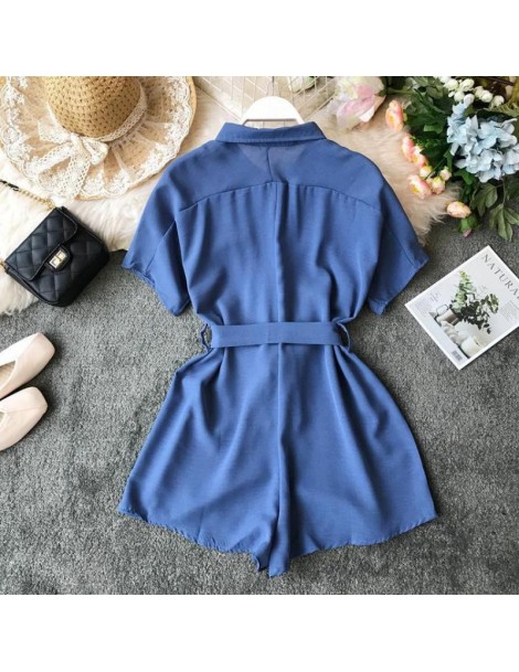 Rompers Summer Romper 2019 New Women Short Sleeve Single Breasted Playsuits Bodysuits Woman Slim Belt Bandage Jumpsuits Body ...