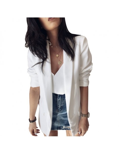New Office Lady Open Front Solid Color Long Sleeve Lapel Blazer Suit Jacket Coat - White - 4J4169138131-3