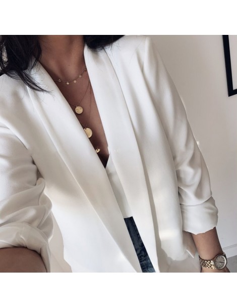 Blazers New Office Lady Open Front Solid Color Long Sleeve Lapel Blazer Suit Jacket Coat - White - 4J4169138131-3 $9.63