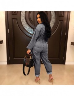 Jumpsuits Denim Office Lady Plus Size Jumpsuits Romper Fashion Solid Overalls for Women One Piece Outerwear - Gray - 4O417348...