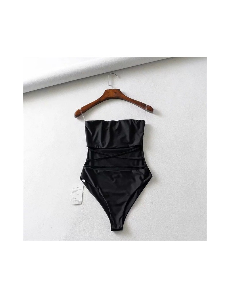 Women Cut Out Cross Strappy Bodysuit with Transparent Straps Detail - black - 463095206939-1