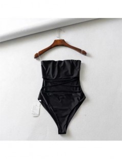 Bodysuits Women Cut Out Cross Strappy Bodysuit with Transparent Straps Detail - black - 463095206939-1 $13.92
