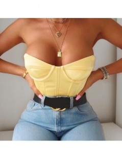 Bodysuits Women Yellow Skinny Bustier Bodysuit Female White Sexy Strapless Club Party Bodysuits Fitted Plain Womens Top Overa...