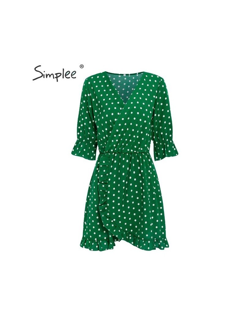 Women's short dress Ruffled green polka dot plus size sexy beach dresses Half sleeve print summer party short vestidos - Gre...