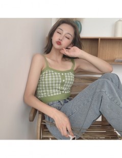 Tank Tops Retro Plaid Small Sling Feminine Depressed Navel Slim Bottoming Cropped Top Vintage Sweet Wind Knit Material with T...