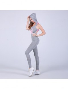 Jumpsuits 2017 Women Sporting Jumpsuit Hooded Letter Printed Light Gray Back Hollow Bodysuit Top Gymming Clothing for Women -...