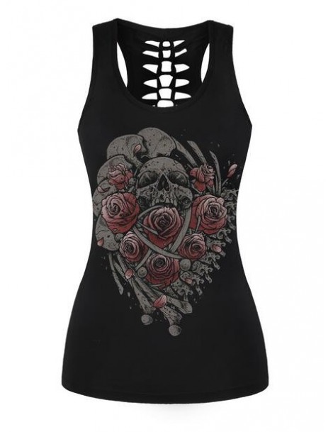 Tank Tops Sexy Tank Top Skull 3d Printing Workout Tops For Women Cutout Fitness Cami Clothing Black Breathable Top Satin Vest...