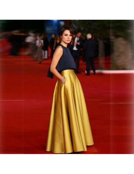 Skirts Gold Very Rigid Satin Skirt With Pocket Zipper Style Fashion Formal Skirts For Women To New Year Party Custom Made Max...