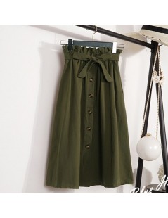 Skirts Womens Skirts Midi Knee Length Korean Elegant Button High Waist Skirt Female Pleated School Skirt - Green - 4M41309188...