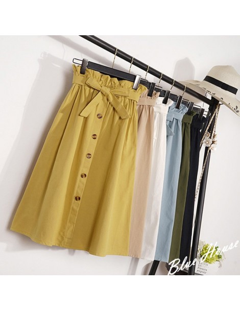 Skirts Womens Skirts Midi Knee Length Korean Elegant Button High Waist Skirt Female Pleated School Skirt - Green - 4M41309188...
