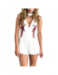 Rompers Summer Elegant V Neck Floral Women Playsuit Sleeveless Black White Jumpsuits Rompers Casual Beach Overall Embroidery ...