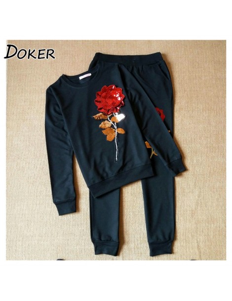 Women's Sets 3D Rose Flower Sequin Two Piece Set Sweatshirts Women Casual Pullovers And Pants 2pcs Tracksuit Female Pink Outf...