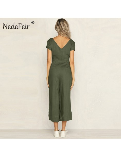 Jumpsuits Women V Neck Casual Button Pockets Short Sleeve Jumpsuits Summer Sexy Backless Elegant Party Rompers - Khaki - 4639...
