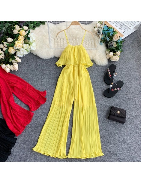 Jumpsuits 2019 Summer Beach Seashore Women's Sling Off-shoulder Jumpsuits Solid Pleated Ruffled Ladies Sexy Holidays Rompers ...