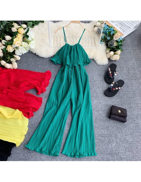 Jumpsuits 2019 Summer Beach Seashore Women's Sling Off-shoulder Jumpsuits Solid Pleated Ruffled Ladies Sexy Holidays Rompers ...