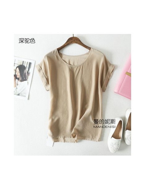 Blouses & Shirts Summer new arrive high quality 100% silk office lady blouse short sleeved - Khaki - 443932767119-11 $15.37