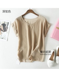 Blouses & Shirts Summer new arrive high quality 100% silk office lady blouse short sleeved - Khaki - 443932767119-11 $15.37