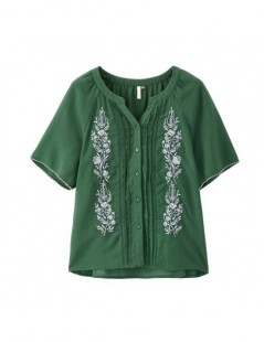 2019 Summer New Arrival O-neck Lace Half Sleeve Embroudery Literary Loose Casual Women Blouse - Green - 474119780124