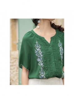 Blouses & Shirts 2019 Summer New Arrival O-neck Lace Half Sleeve Embroudery Literary Loose Casual Women Blouse - Green - 4741...