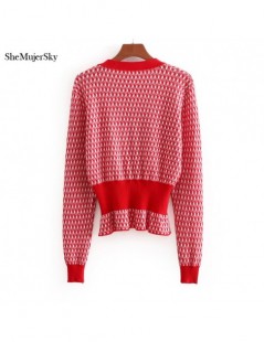 Cardigans Red Sweater Cardigan Female Geometric Sweaters Elastic Waist Breasted sueteres mujer de moda 2018 - red sweaters - ...