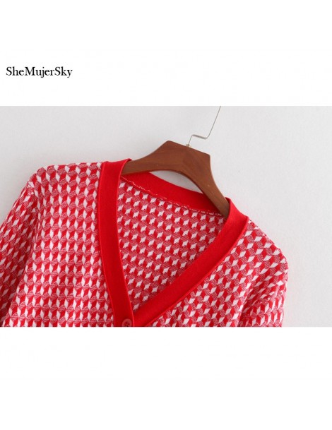 Cardigans Red Sweater Cardigan Female Geometric Sweaters Elastic Waist Breasted sueteres mujer de moda 2018 - red sweaters - ...